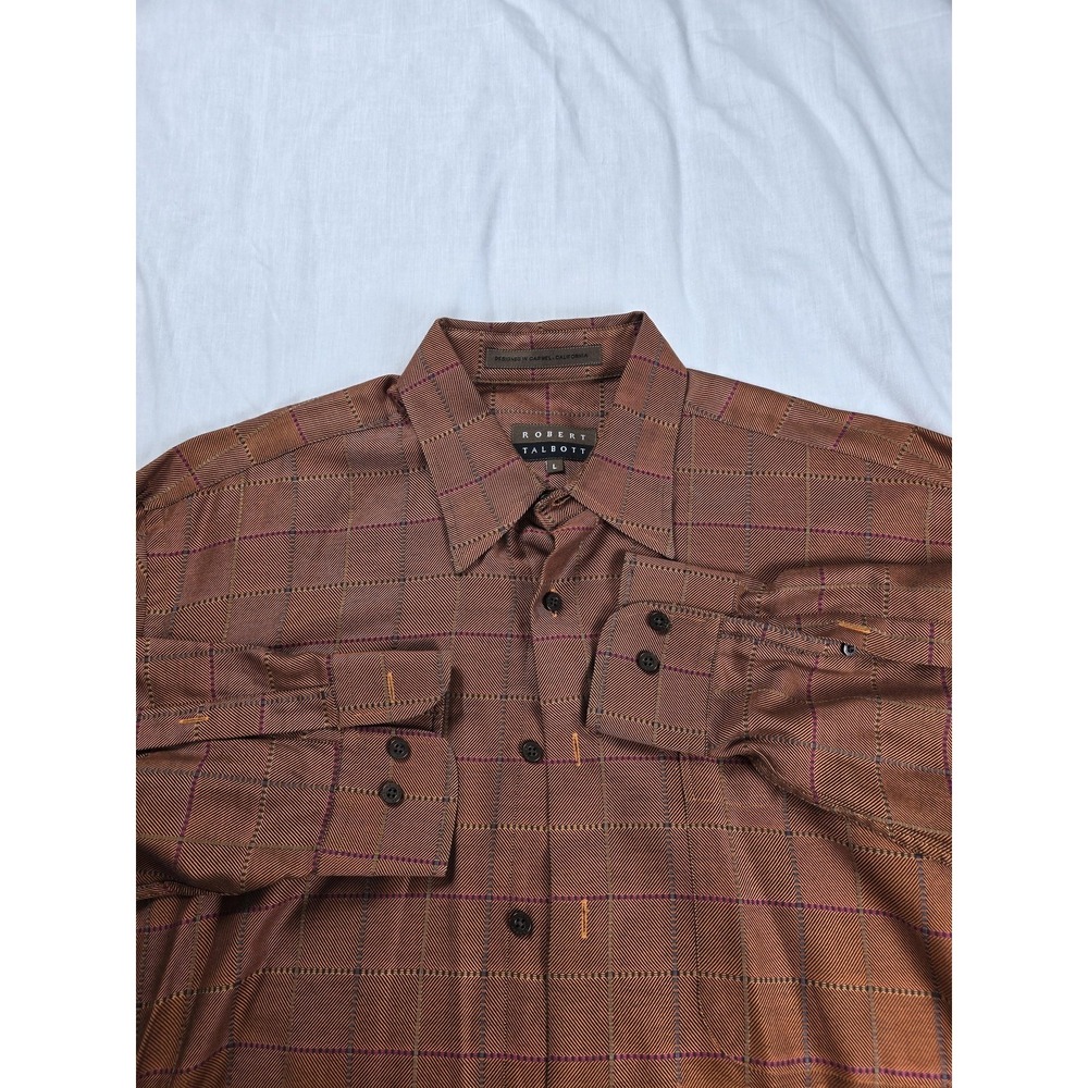 Robert Talbott‎ Shirt Mens Large Brown Plaid Cotton Long Sleeve Classic Dress